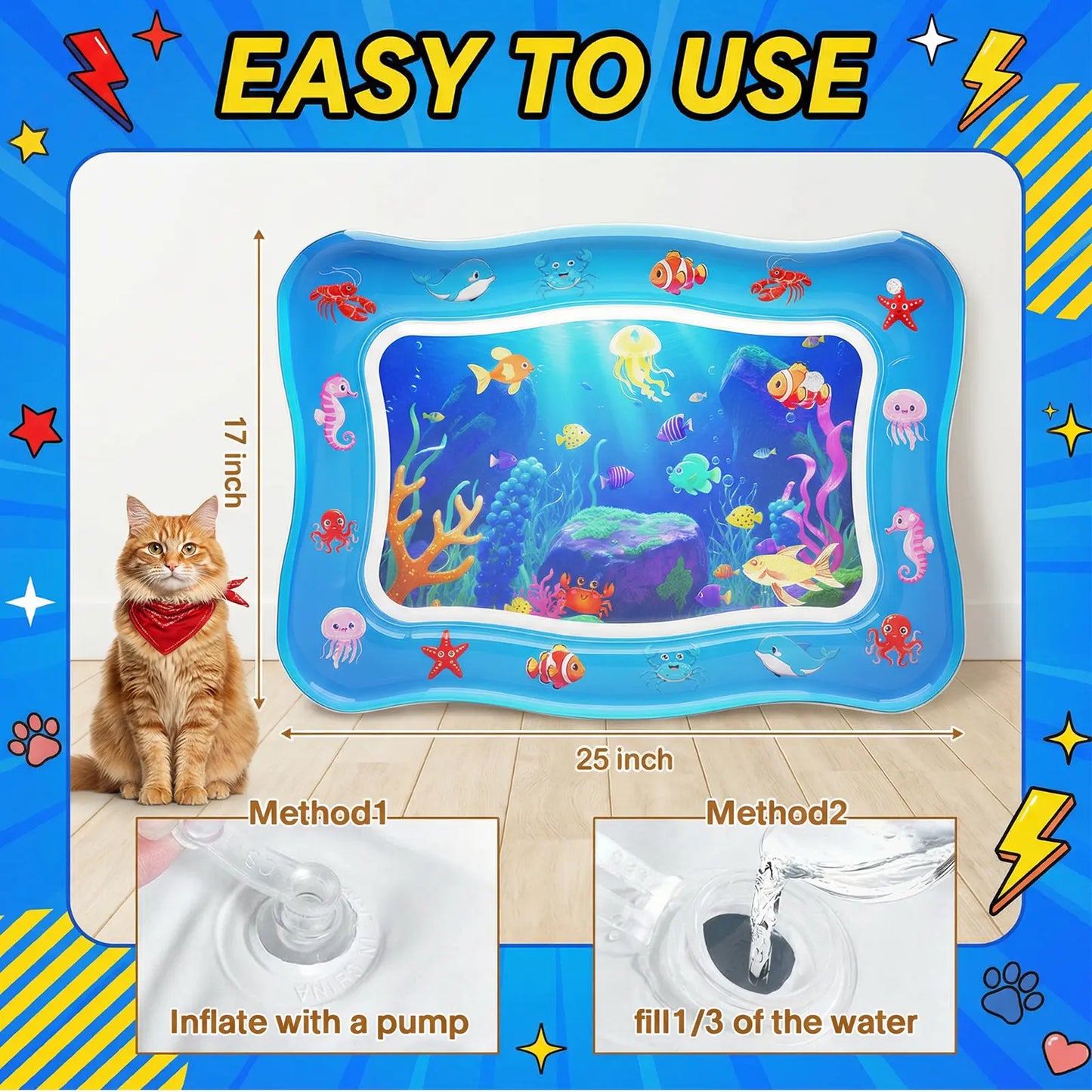 Catpick Cat Water Mat - The Ultimate Interactive Cooling & Heating Play Mat for Cats, 17 x 25 Inches, Featuring Floating Fish and Durable Anti-Scratch Design