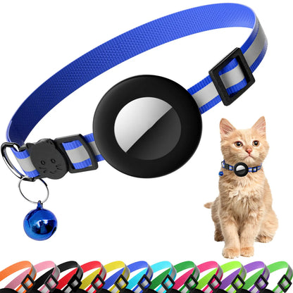 Reflective Cat Collar with Bell and Breakaway Design, Adjustable Airtag-Compatible GPS Tracker for Kittens and Cats