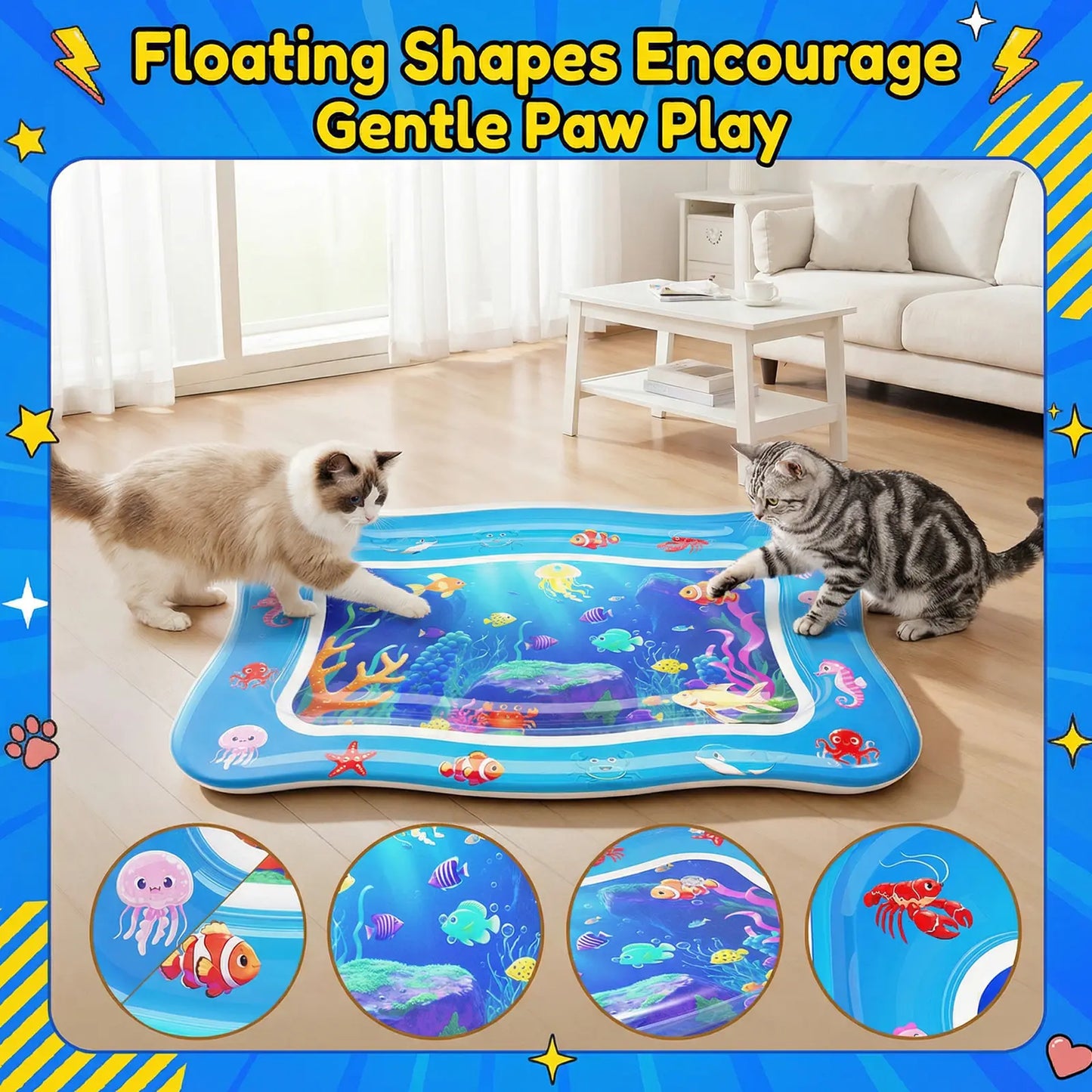 Catpick Cat Water Mat - The Ultimate Interactive Cooling & Heating Play Mat for Cats, 17 x 25 Inches, Featuring Floating Fish and Durable Anti-Scratch Design
