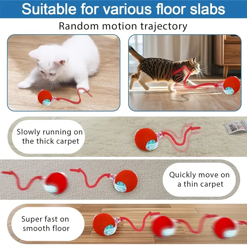 USB Smart Interactive Cat Toy Ball, Automatic Cat Toy, Rechargeable Indoor Cat Toy with Colorful Lights, Power Ball Cat Toy, Kitten Toy