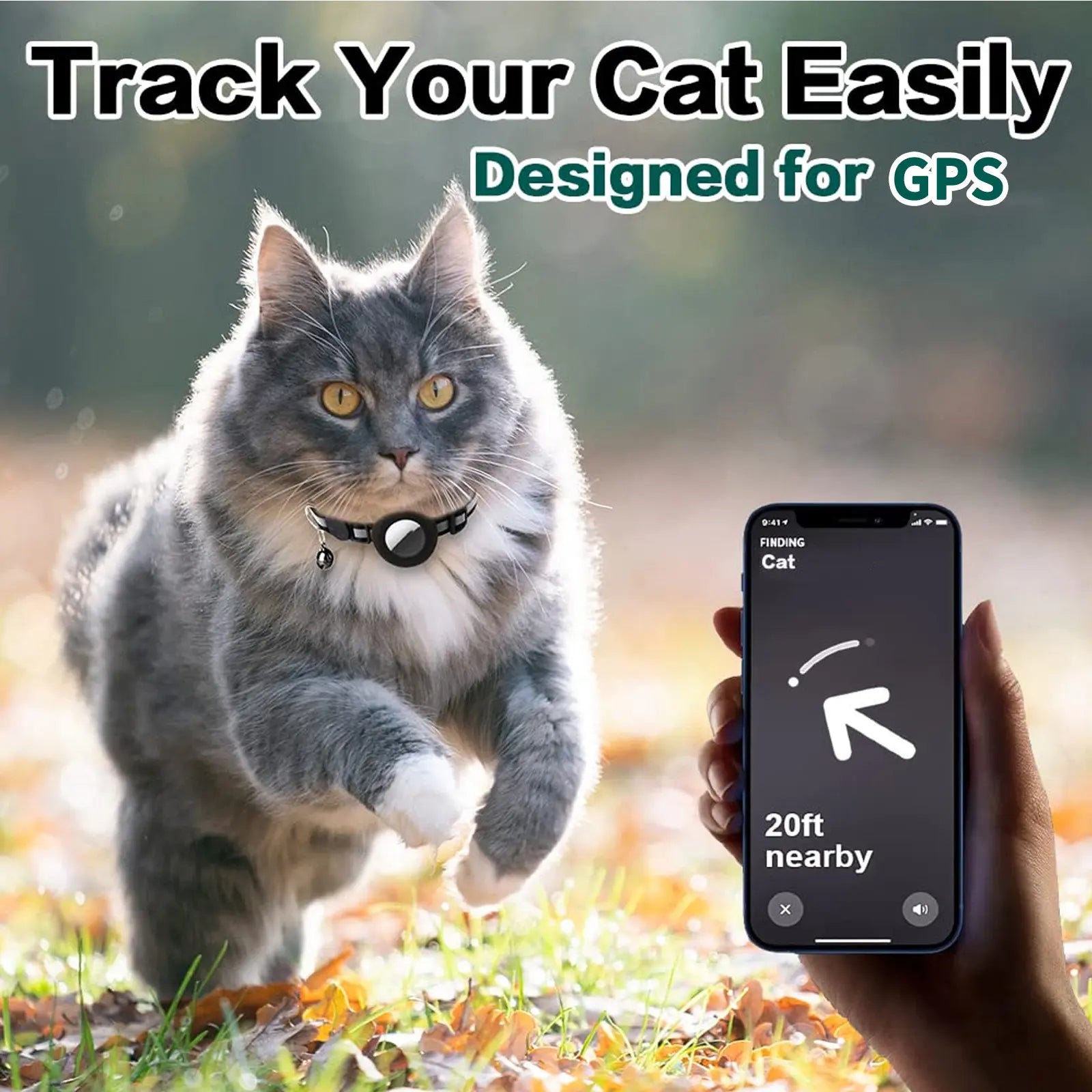Reflective Cat Collar with Bell and Breakaway Design, Adjustable Airtag-Compatible GPS Tracker for Kittens and Cats