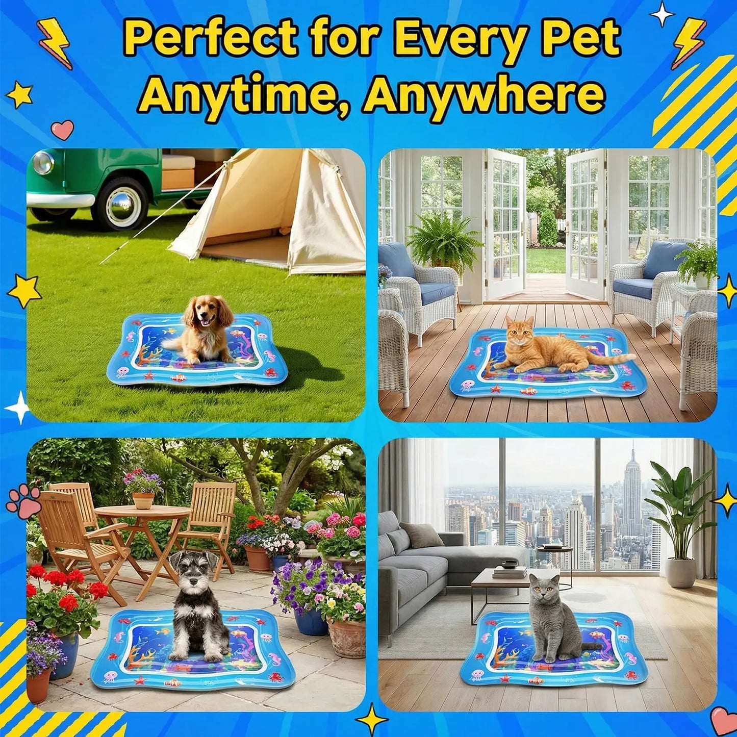 Catpick Cat Water Mat - The Ultimate Interactive Cooling & Heating Play Mat for Cats, 17 x 25 Inches, Featuring Floating Fish and Durable Anti-Scratch Design