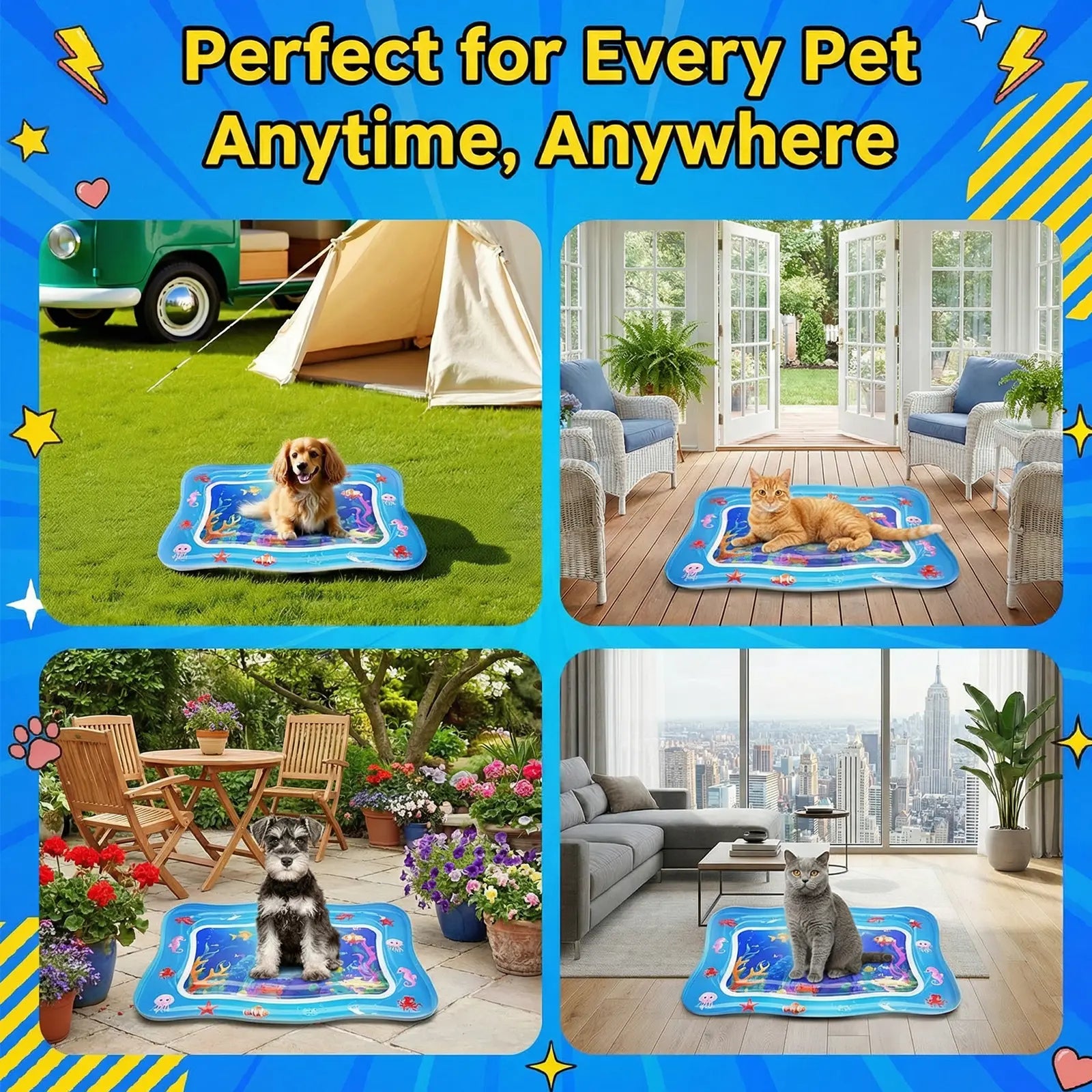 Catpick Cat Water Mat - The Ultimate Interactive Cooling & Heating Play Mat for Cats, 17 x 25 Inches, Featuring Floating Fish and Durable Anti-Scratch Design