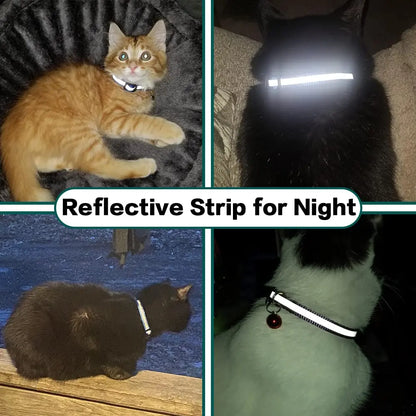 Reflective Cat Collar with Bell and Breakaway Design, Adjustable Airtag-Compatible GPS Tracker for Kittens and Cats