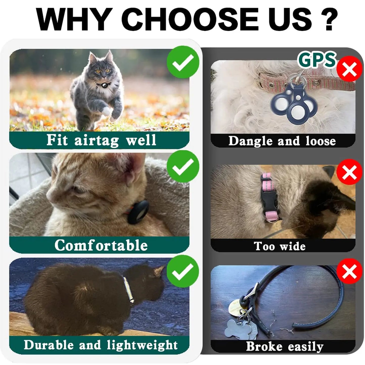 Reflective Cat Collar with Bell and Breakaway Design, Adjustable Airtag-Compatible GPS Tracker for Kittens and Cats