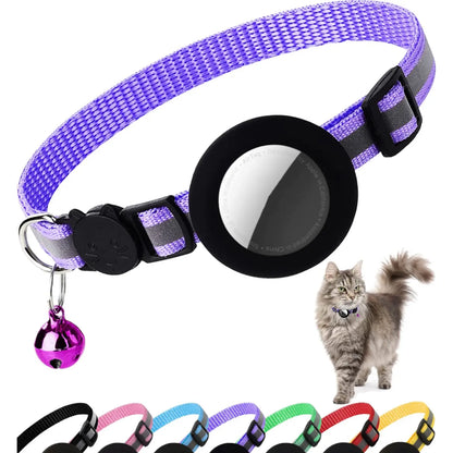 Reflective Cat Collar with Bell and Breakaway Design, Adjustable Airtag-Compatible GPS Tracker for Kittens and Cats