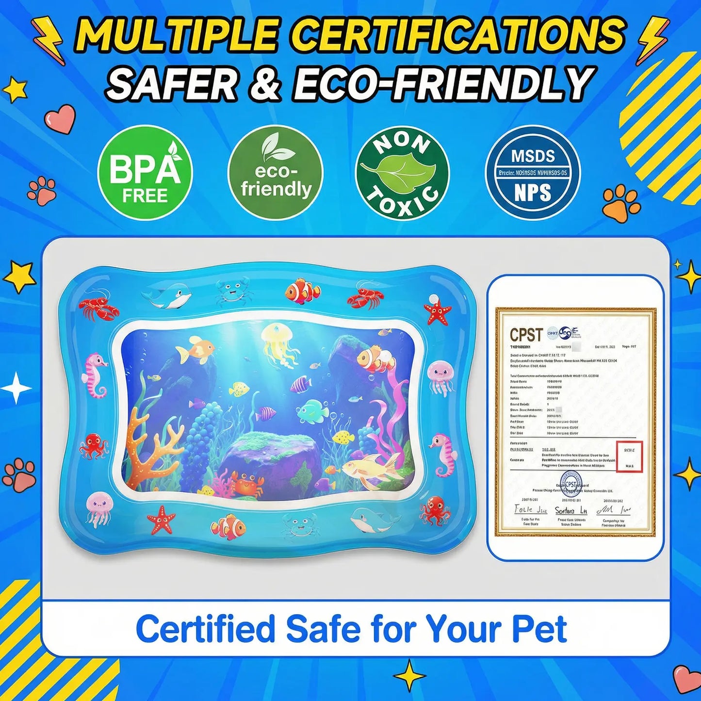 Catpick Cat Water Mat - The Ultimate Interactive Cooling & Heating Play Mat for Cats, 17 x 25 Inches, Featuring Floating Fish and Durable Anti-Scratch Design