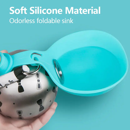 Ihubei Pet Water Bottle with Food-Grade Silicon Foldable Bowl 304 Stainless Steel Spherical Dog Hydration round Bottle Travel Dogs/Cats Water Dispenser Puppy Water Feeding Sphere Bottle for Walk Hiking Stylish Addorable Design Cute 285Ml#Summervibes