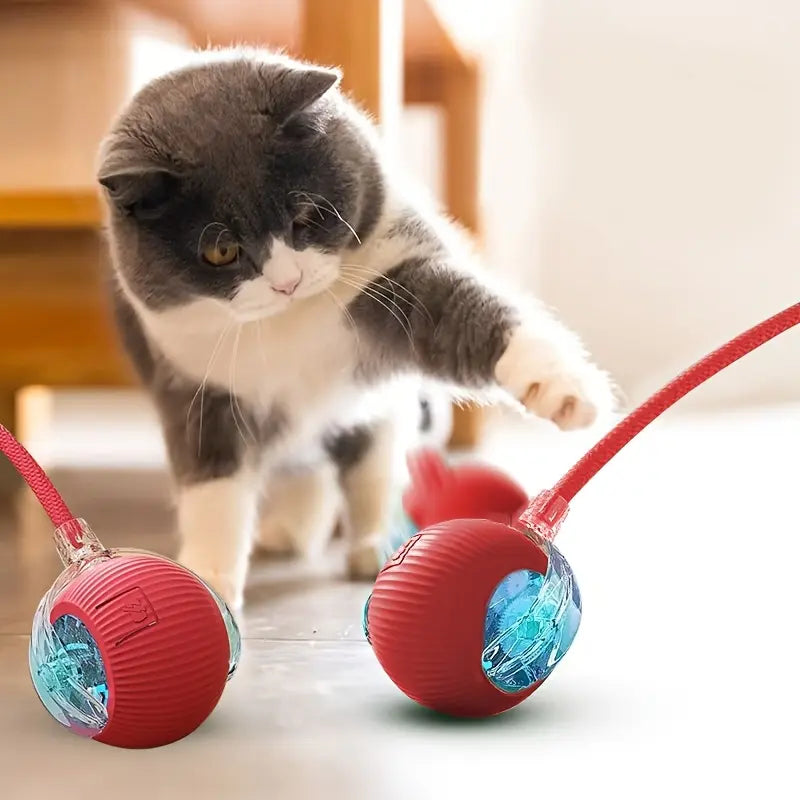 USB Smart Interactive Cat Toy Ball, Automatic Cat Toy, Rechargeable Indoor Cat Toy with Colorful Lights, Power Ball Cat Toy, Kitten Toy
