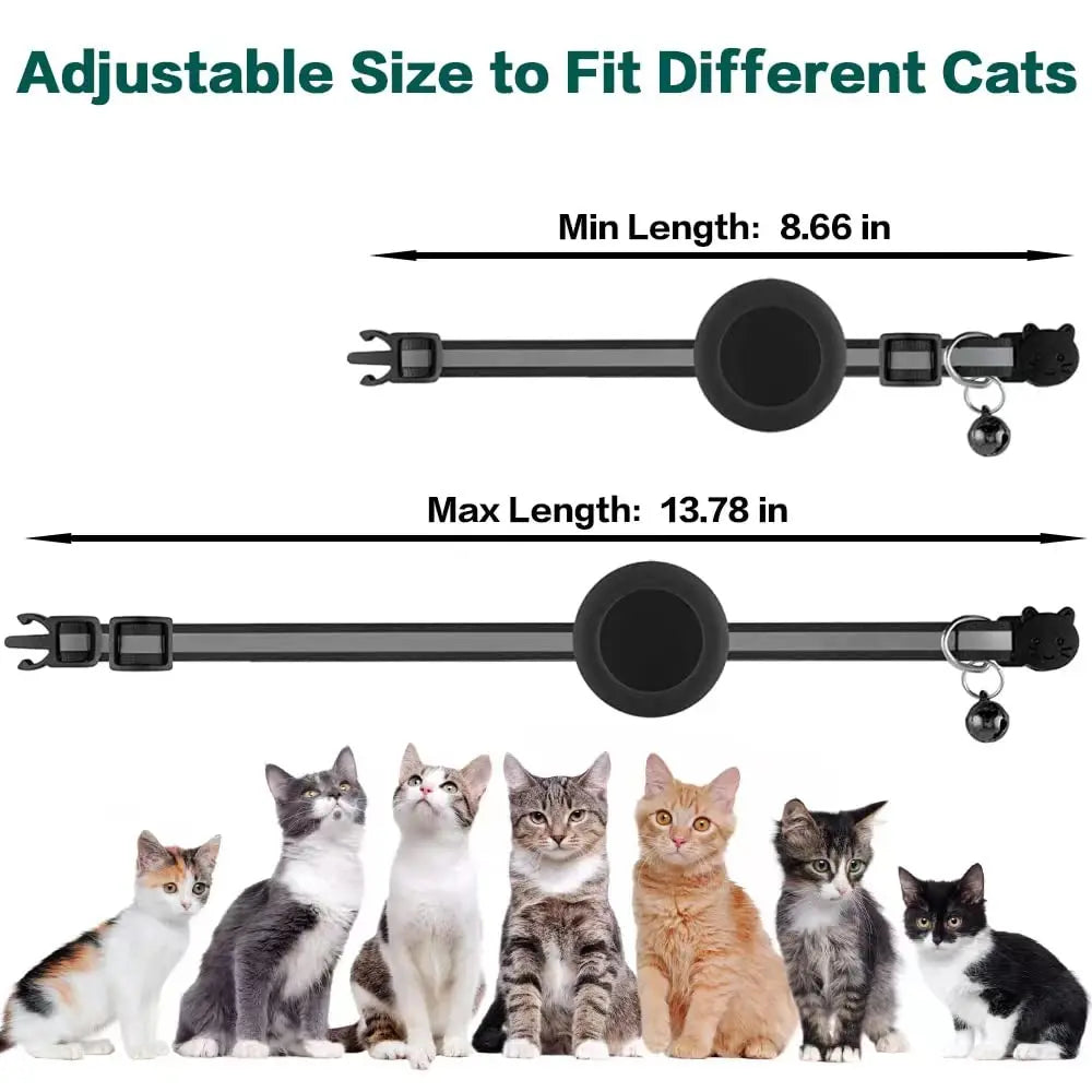 Reflective Cat Collar with Bell and Breakaway Design, Adjustable Airtag-Compatible GPS Tracker for Kittens and Cats