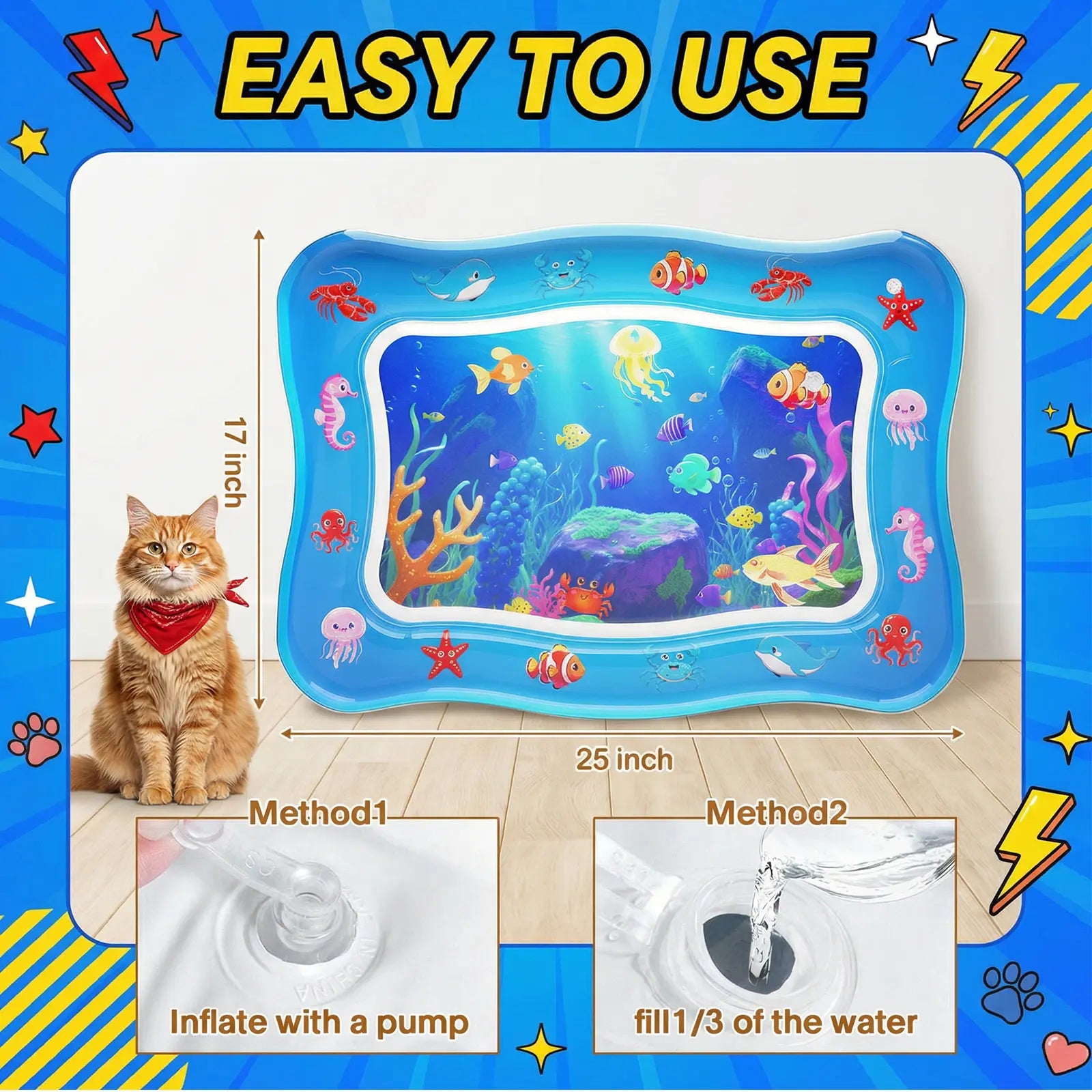 Catpick Cat Water Mat - The Ultimate Interactive Cooling & Heating Play Mat for Cats, 17 x 25 Inches, Featuring Floating Fish and Durable Anti-Scratch Design