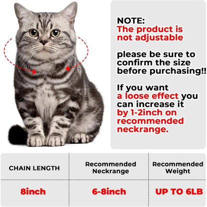 Cat Chain Collar, Diamond Cuban Link Kitten Walking Collar with Secure Buckle 12Mm Wide Pet Rhinestones Necklace Metal Chain Accessories for Cats Dogs Kittens Puppies 8Inch