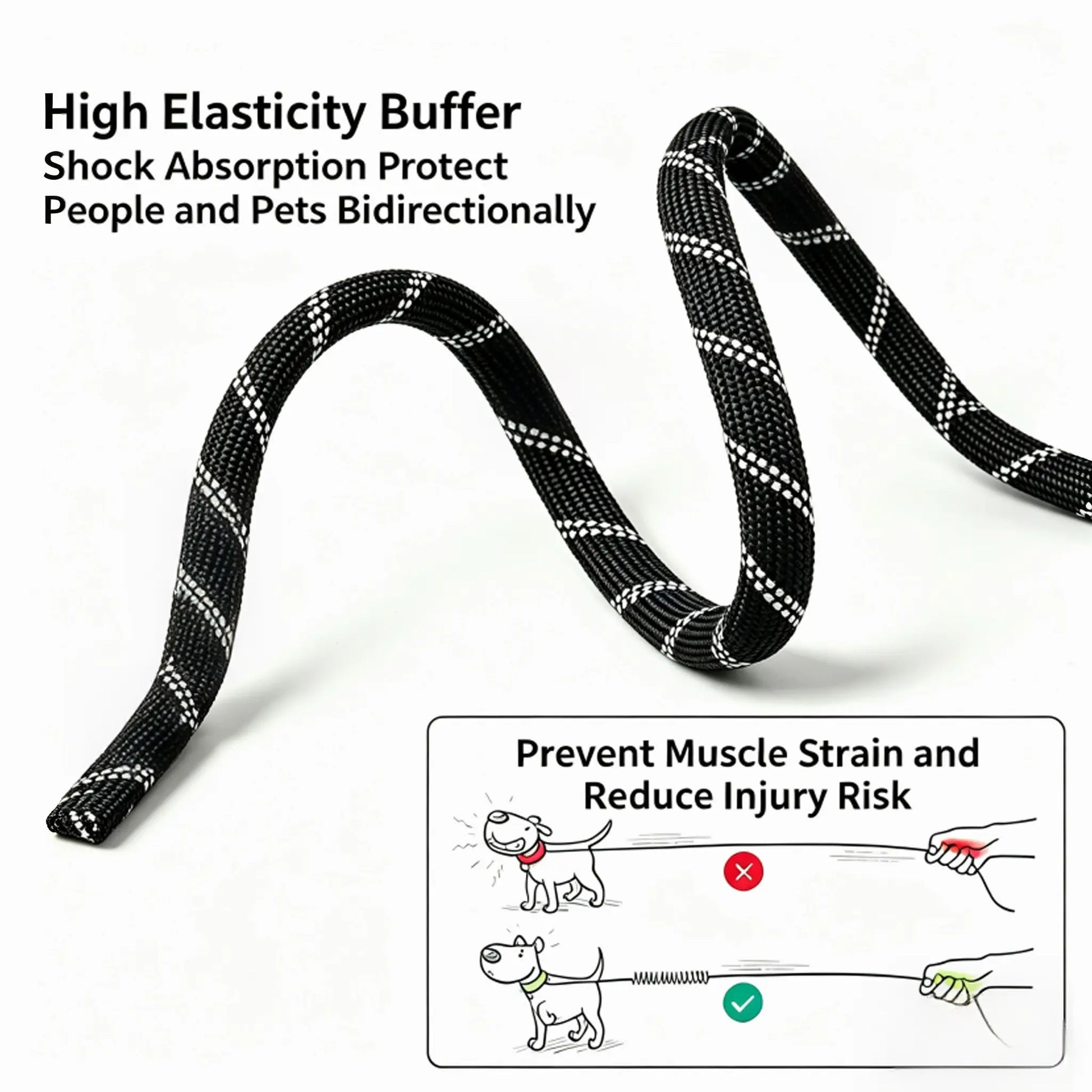2026 Shockproof Elastic Dog Leash for Training and Daily Walks with Night Glow, Shock Absorption, 360° Rotation, and Anti-Tangle Design for Medium to Large Dogs